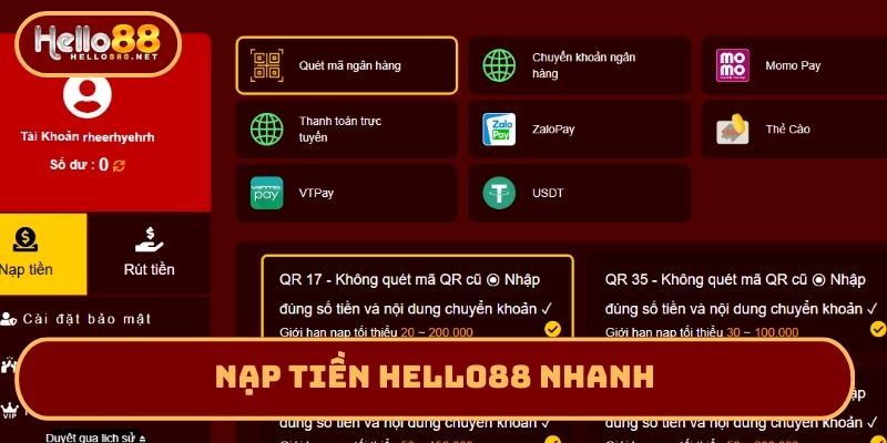 Nạp tiền Hello88 nhanh