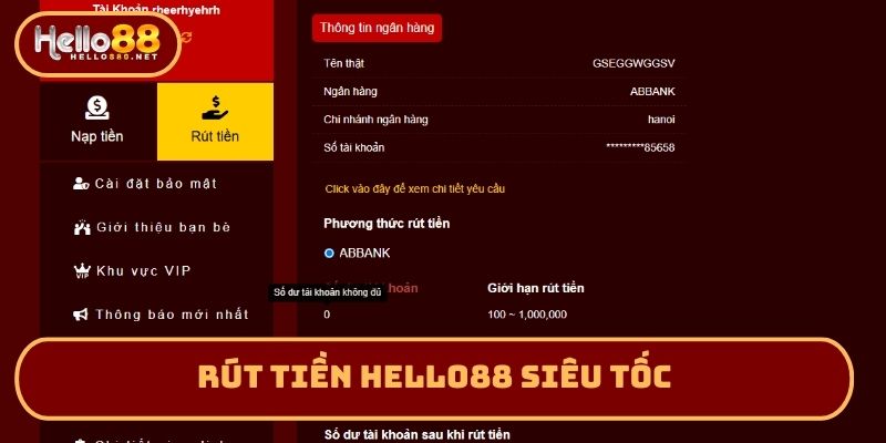 Rút tiền Hello88 siêu tốc
